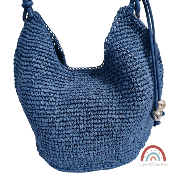 New! Madewell The Camren Straw Bag with Leather Trim in Distant Ocean - Picture 7 of 16